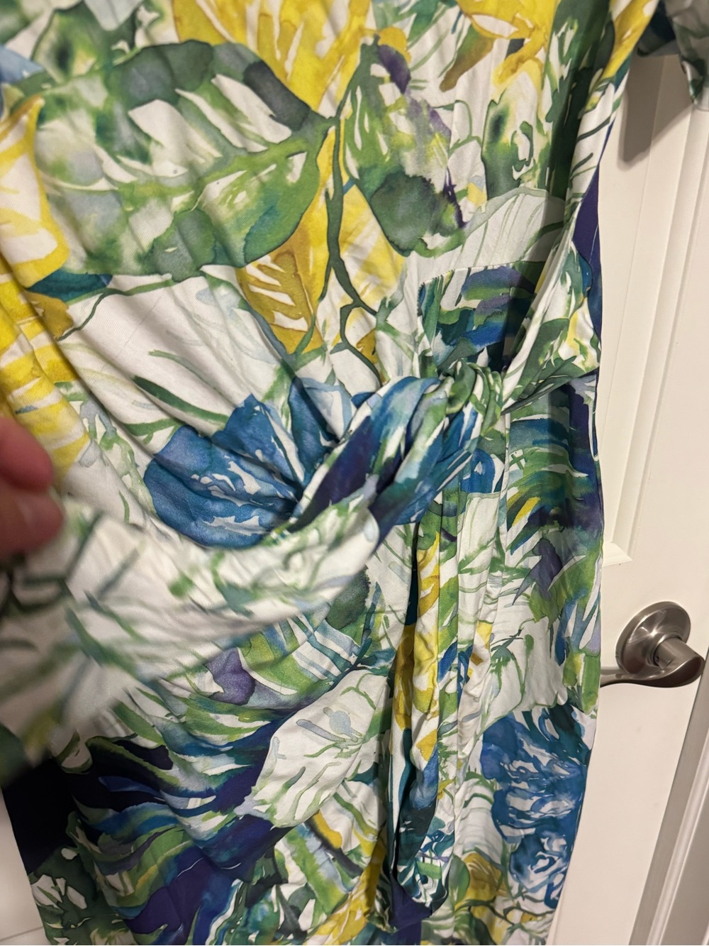 Chico's Twist-Front Tropical Floral Dress - Blue Yellow Midi Sz 1 (Small) - Picture 11 of 11